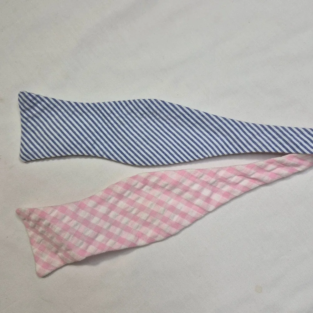 High Cotton Bow Tie Mens Blue Seersucker Pink Gingham Preppy Classic